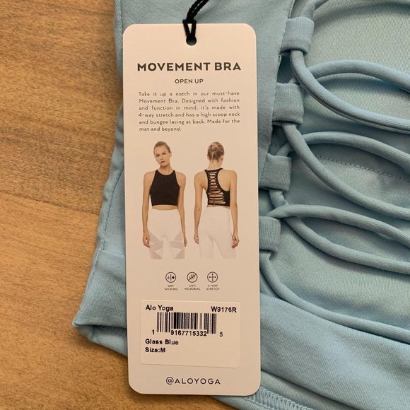 NWT alo yoga movement sports bra glass blue Medium - Picture 6 of 8